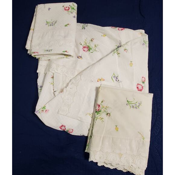 Vintage Martex Atelier Percale Sheets Twin 2 Flat 1 Bed Cover Floral No Iron - Picture 3 of 14